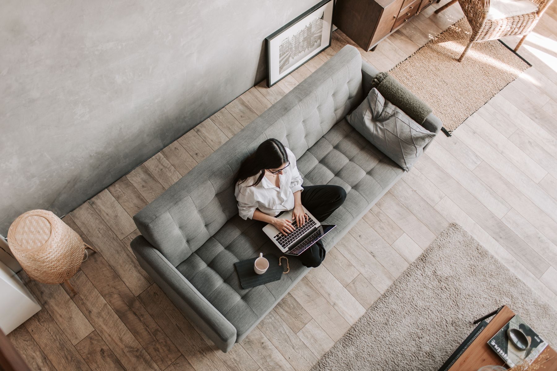 A woman using her laptop at home